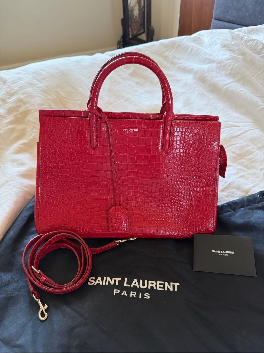 Saint Laurent Embossed Rive Gauche Tote, Small